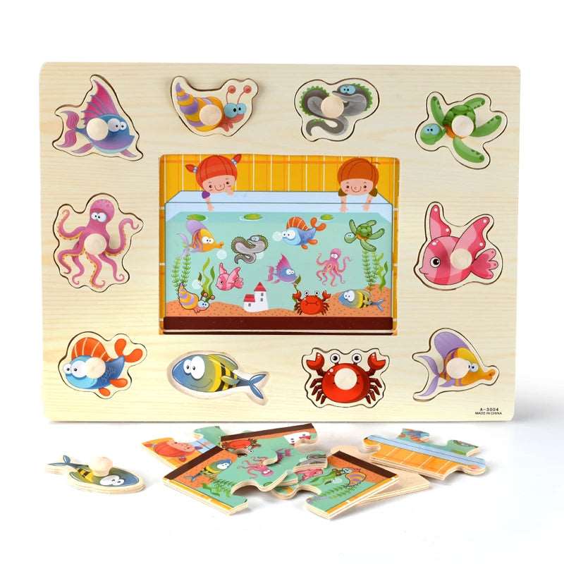 Wooden Puzzles Hand Grab Boards Toys