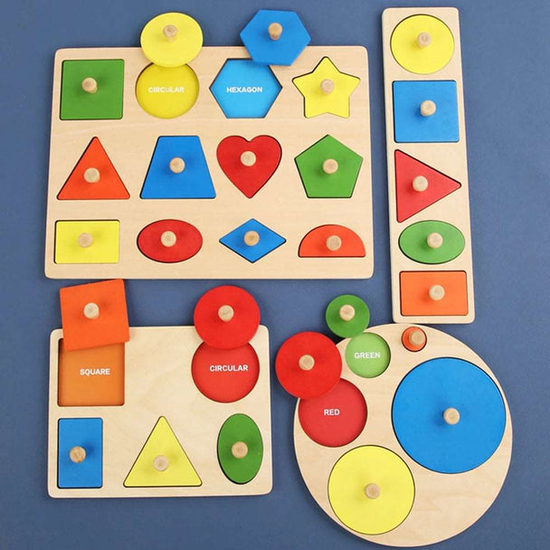 1PCS Geometric Shape Wooden Jigsaw Puzzle