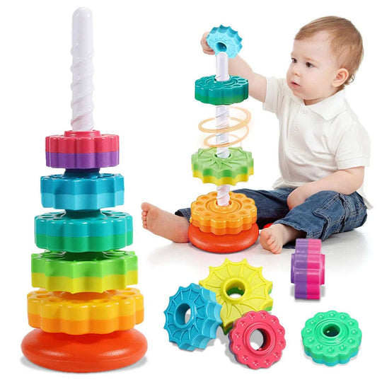 Montessori Rotating Rainbow Tower Stacking Toy