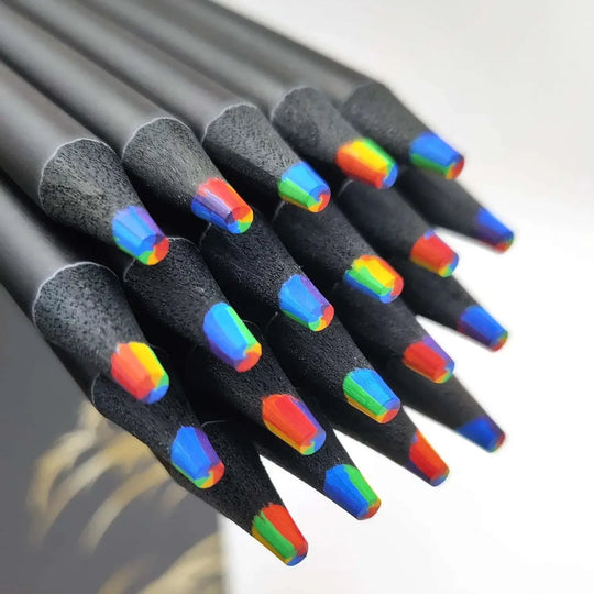 12 Pieces Color Black Wood Rainbow Core Gradient Pencils.