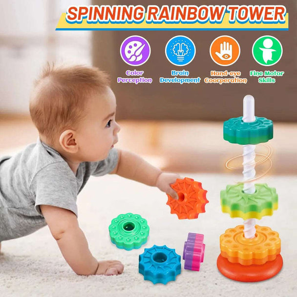 Montessori Rotating Rainbow Tower Stacking Toy